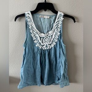 Zara Blue Sleeveless Top with White Lace